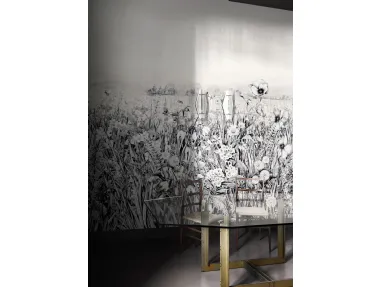 Carta da parati con fiori di campo con grafica in bianco e nero King Poppy di London Art