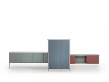 Mobile contenitore in MDF laccato con ante rivestite in tessuto Lea H132 di Midj