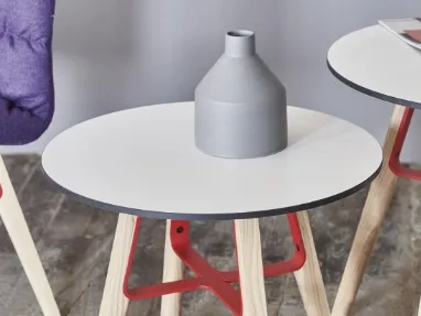Tavolino rotondo con top in HPL e base in legno e metallo Liù CT di Midj
