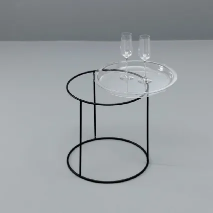 Tavolino rotondo Orion con top in vetro temprato e base in metallo verniciato di Stones