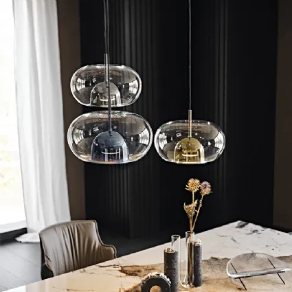 Lampada a sospensione con paralume in vetro borosilicato trasparente e calotta interna in vetro borosilicato verniciato Coimbra di Cattelan Italia