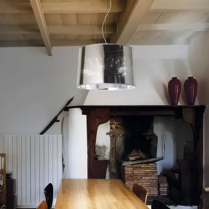 Lampada a sospensione London in lamina di PVC cromata e semi trasparente di Ideal Lux