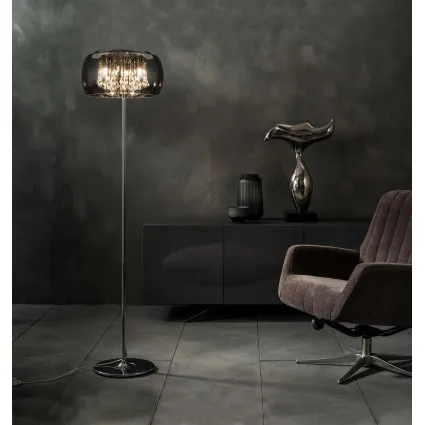 Lampada da terra Mirror con pendenti in cristallo e paralume in vetro e specchio di Stones