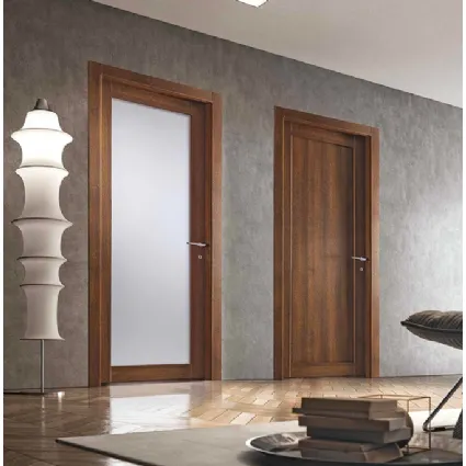 Porta per interni battente Trame 201V in laminato e vetro e 201P in laminato Noce Nazionale di BiHome