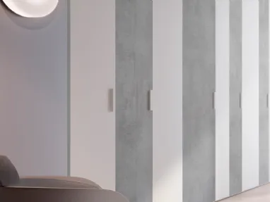 Armadio Anta Battente in laccato opaco bianco e in materico effetto cemento 02D di Ferrimobili