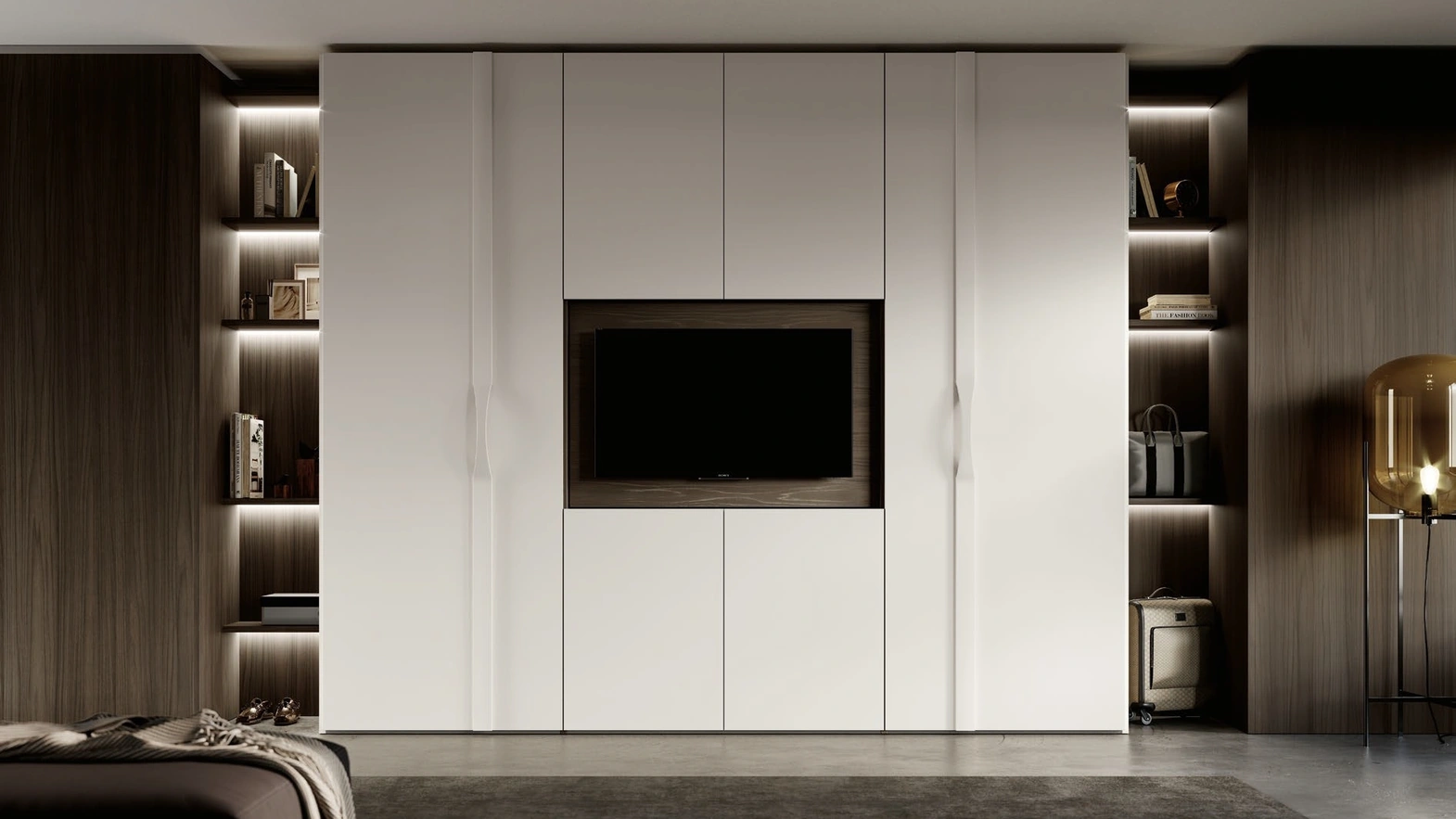 Armadio Soffio in laccato bianco opaco e noce moro di Imab