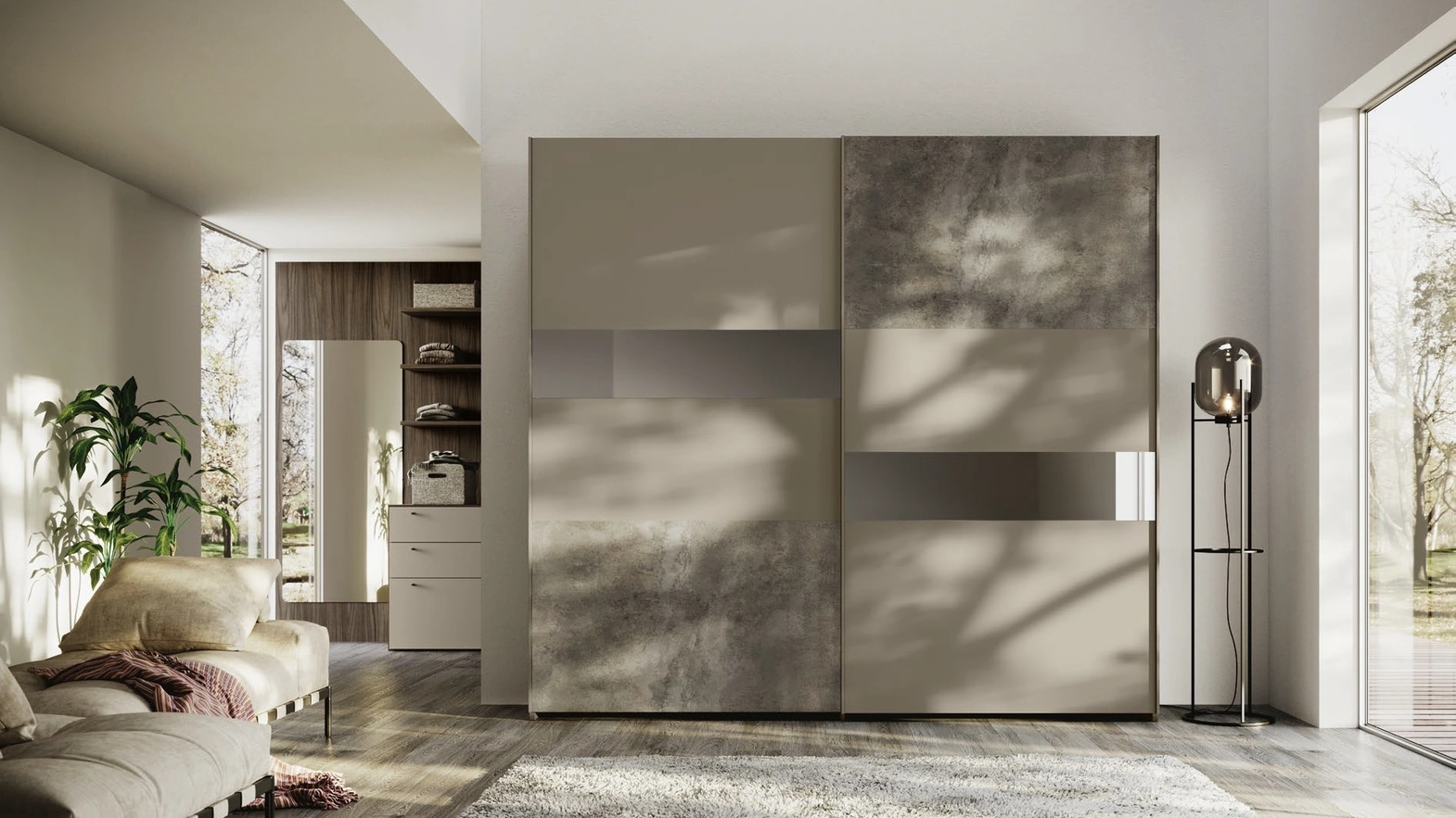 Armadio Twist finitura visone e ardesia chiaro di Imab