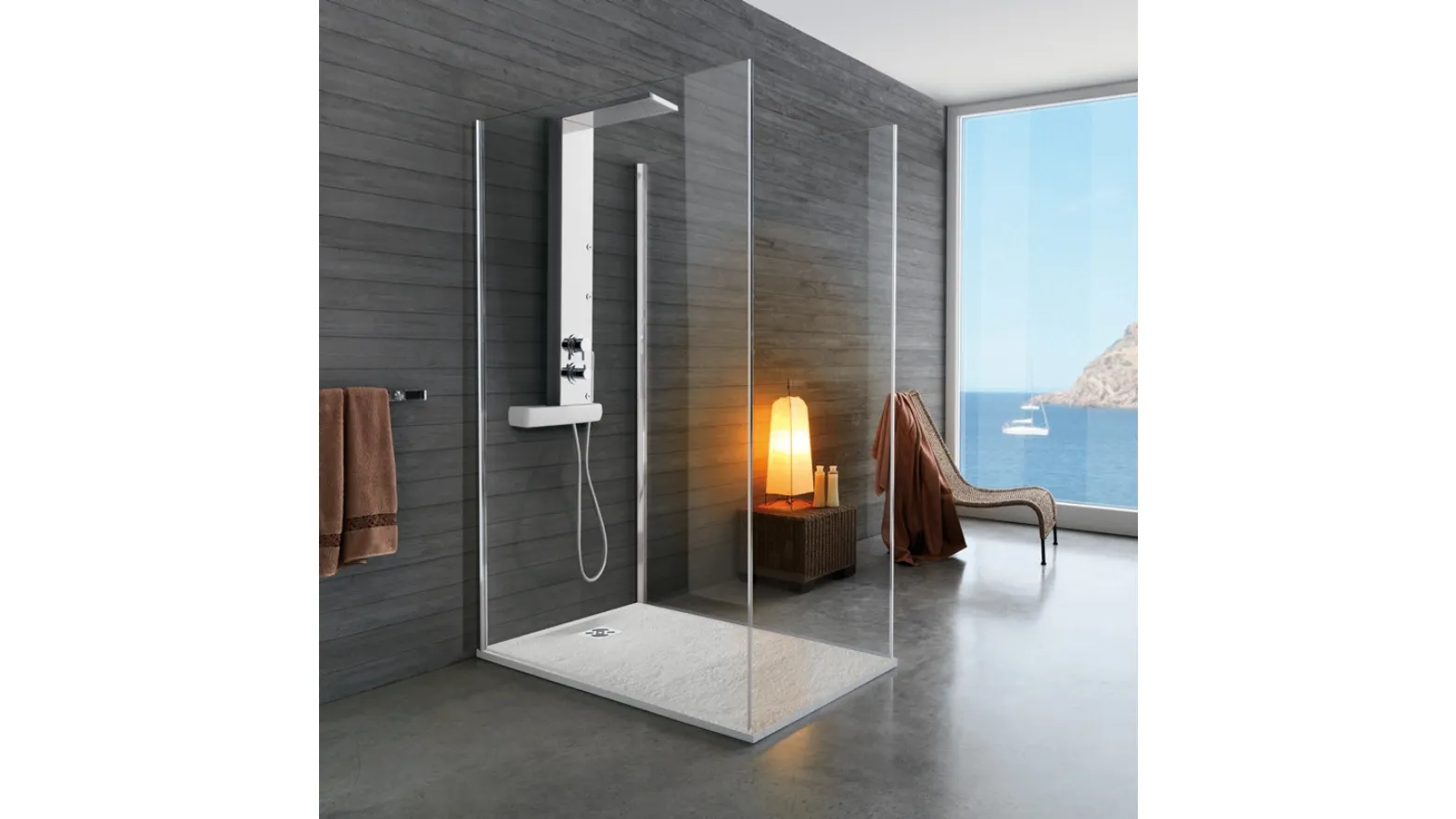 Box Doccia con piatto doccia rettangolare Eccelsa Stone bianco di Samo