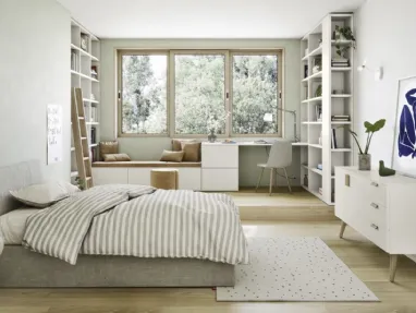 Cameretta in laccato opaco con 2 ampie librerie a muro Next space 01 di Nidi