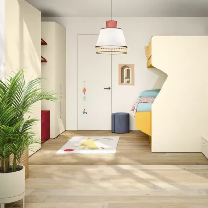Cameretta in laccato opaco a vari colori con 2 letti a castello Kids space 30 di Nidi