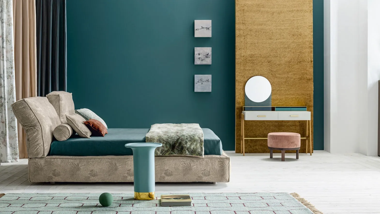 Letto con testiera regolabile in tessuto imbottito Academy Piuma Move di Twils