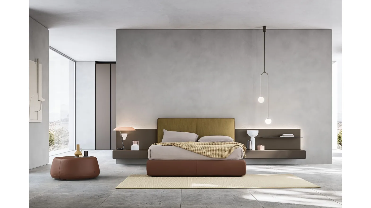 Letto in tessuto con boiserie Suite System 2 di Alf Da Frè