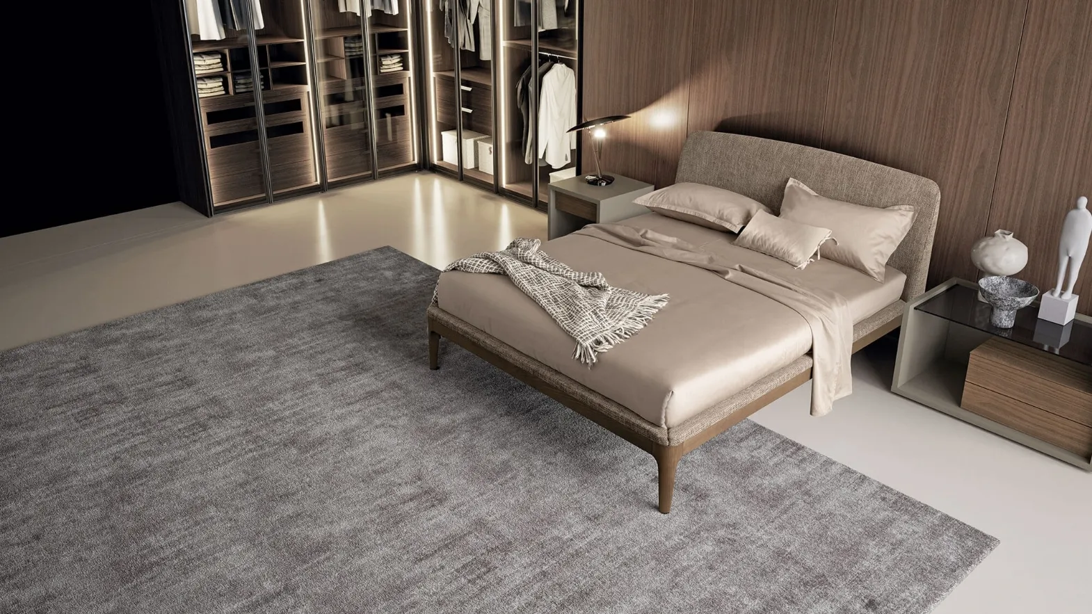Letto in tessuto con struttura in legno semplice ed essenziale con testiera lievemente arcuata Elegance di Dall'Agnese