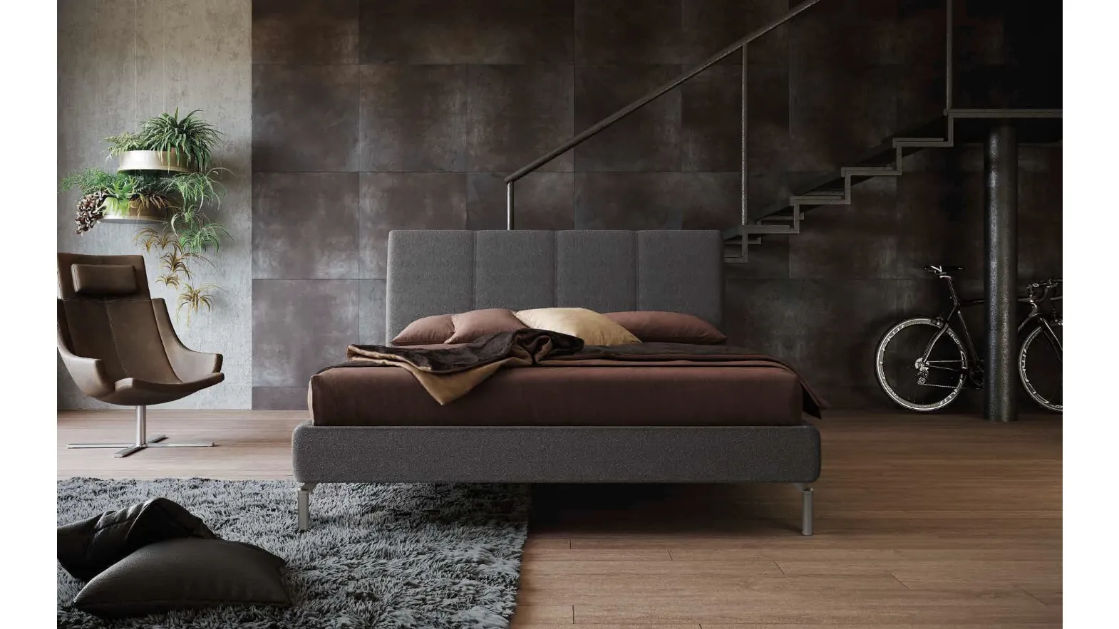 Letto con testiera in tessuto imbottito Era di Imab