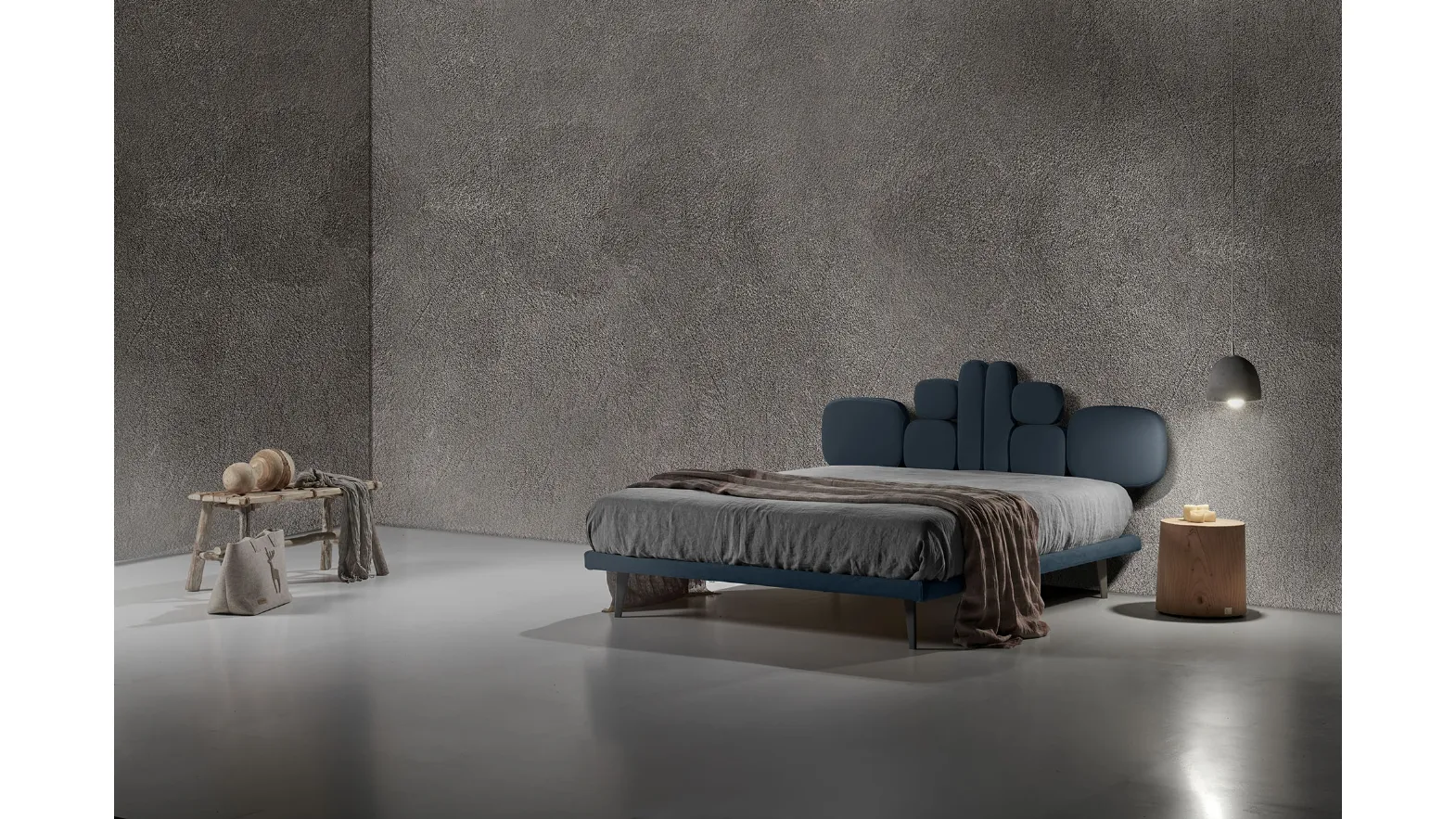 Letto in tessuto con testiera di design Twist Lionel di Excò