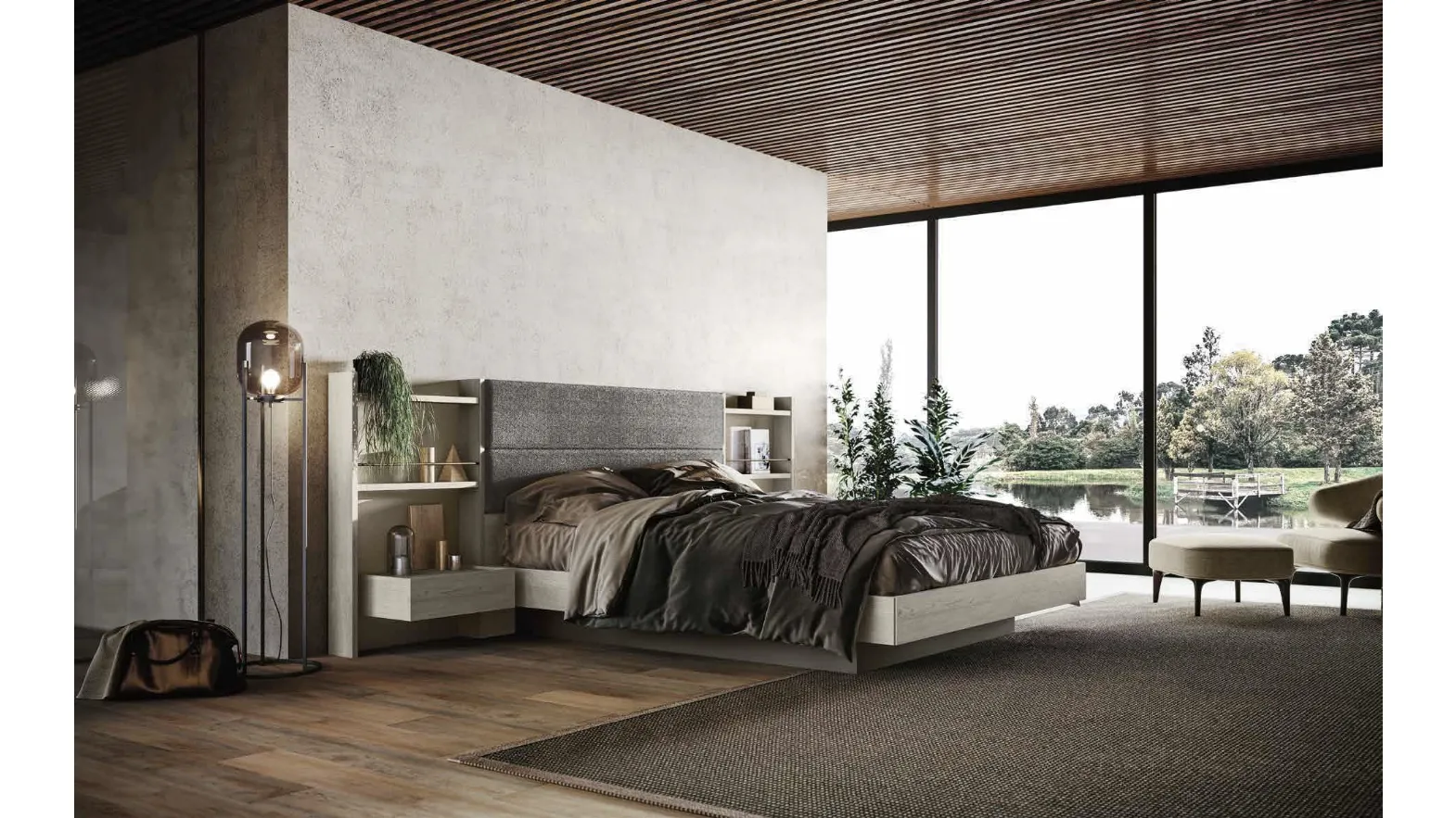 Letto con testiera rivestita in tessuto imbottito Nido Imab