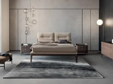 Letto con testiera a due cuscini imbottiti e struttura in legno con piedini sagomati Settanta di Dall'Agnese