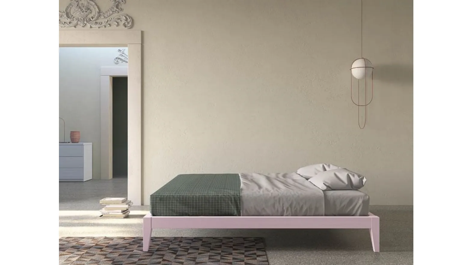 Letto Sommier 1697 in legno laccato rosa di Fratelli Mirandola