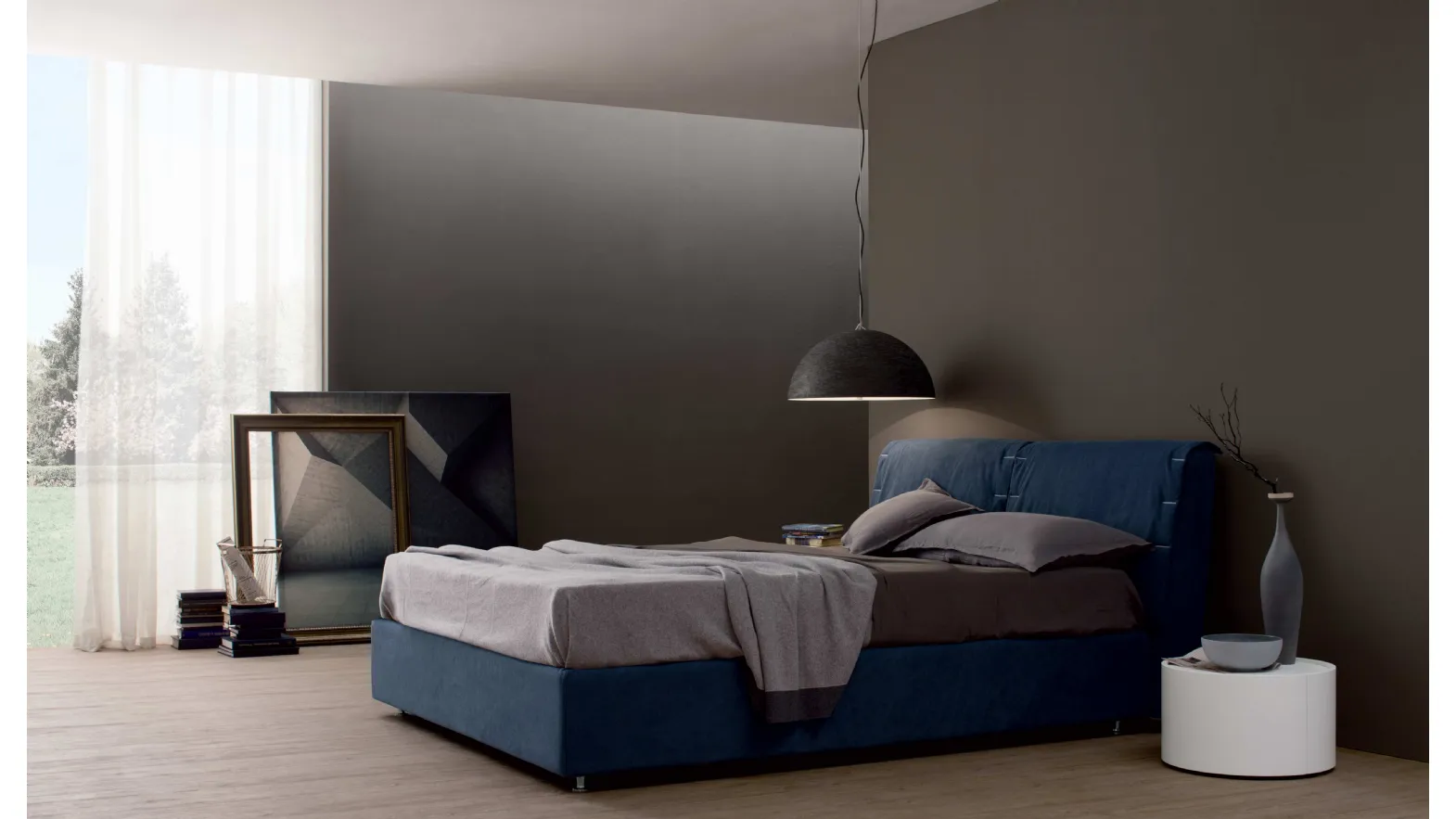 Letto in tessuto imbottito con testiera London di Spagnol Mobili