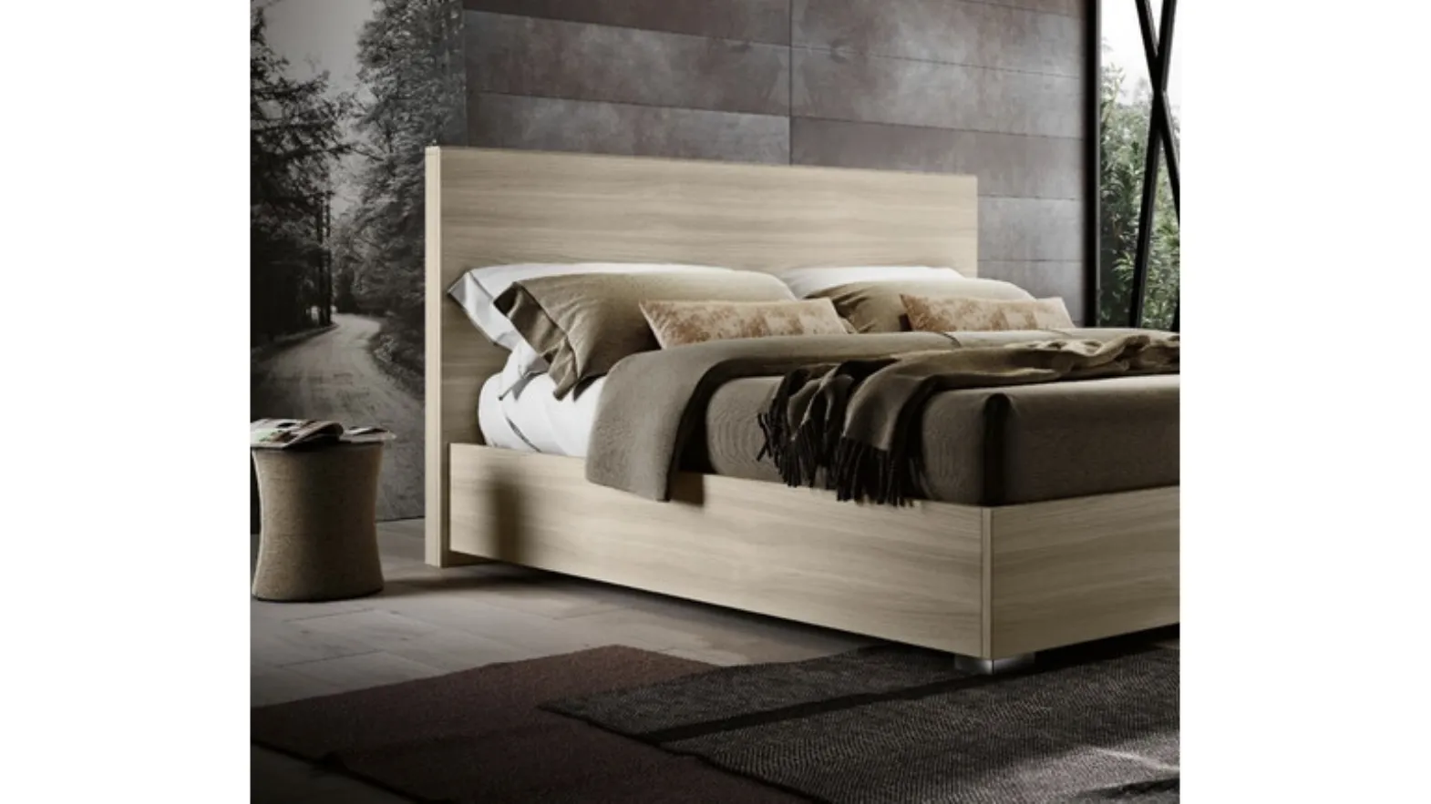 Letto moderno in legno con testiera Tab di Imab