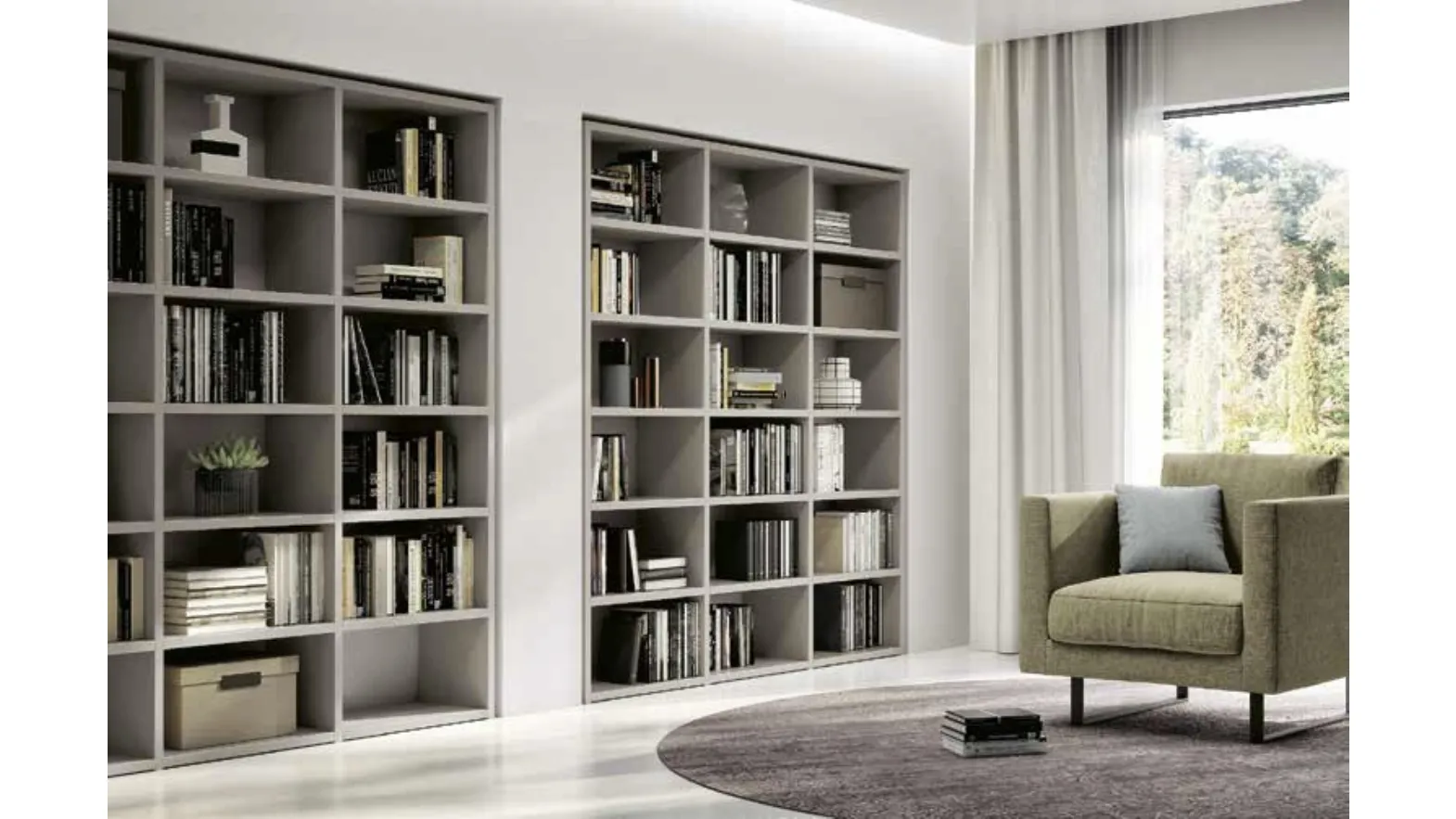 Libreria incassata a muro Bookcase 01 in laccato opaco di Spagnol Mobili