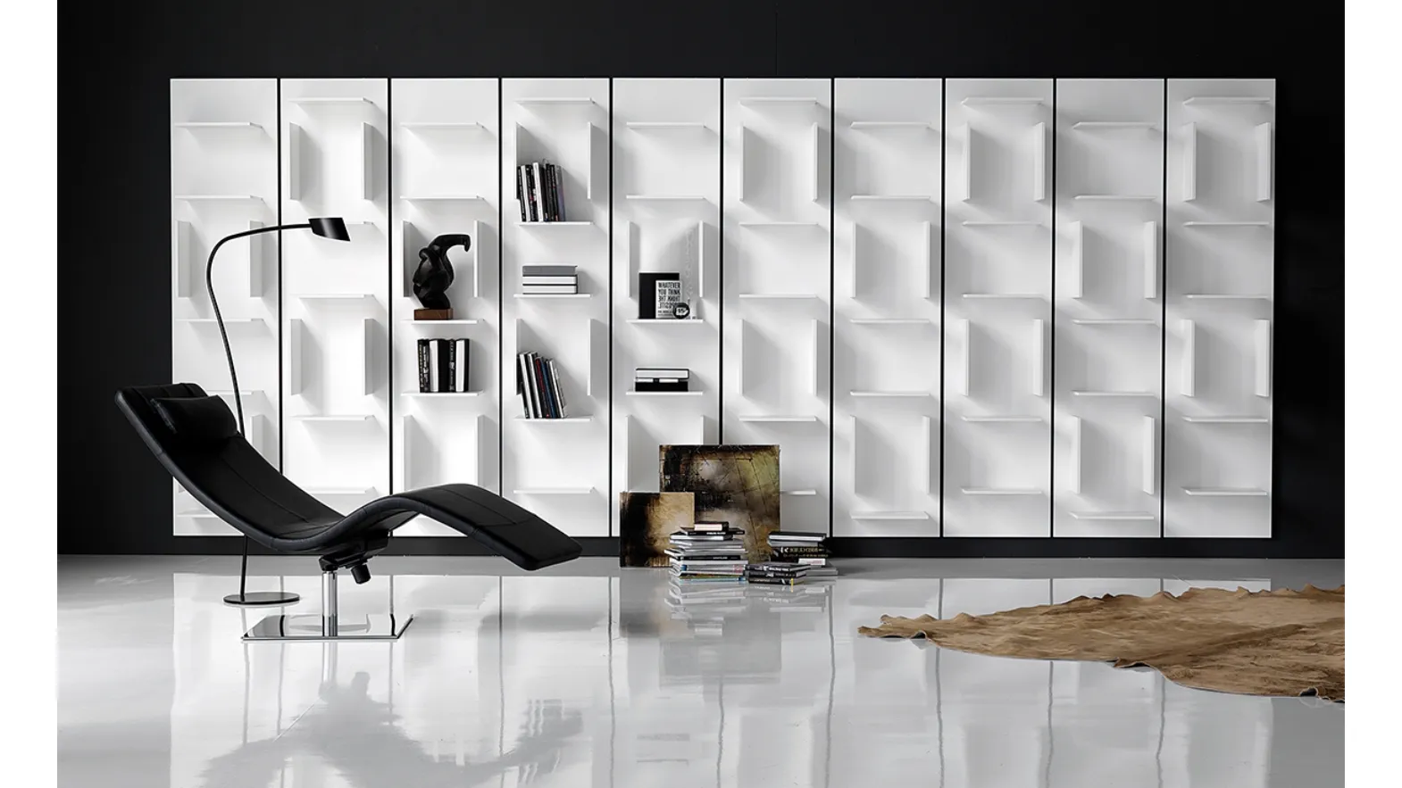 Libreria componibile a muro in legno laccato bianco Fifty di Cattelan Italia