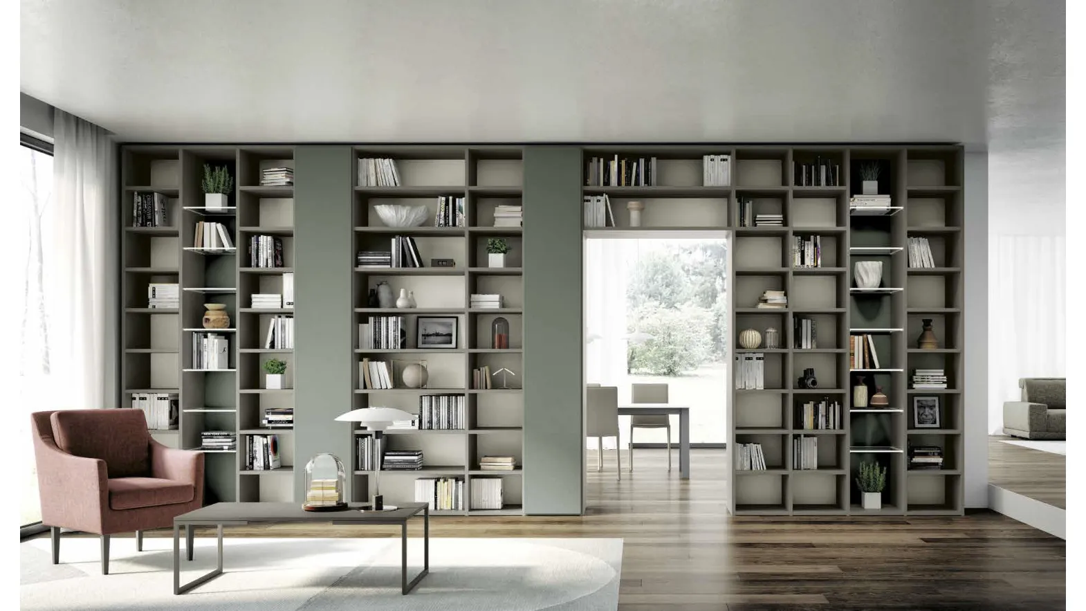 Libreria componibile a muro Living 809 in laccato opaco di Spagnol Mobili