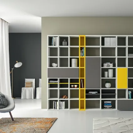 Libreria Speed P in laccato Light Grey e Giallo Zinco di Dall'Agnese