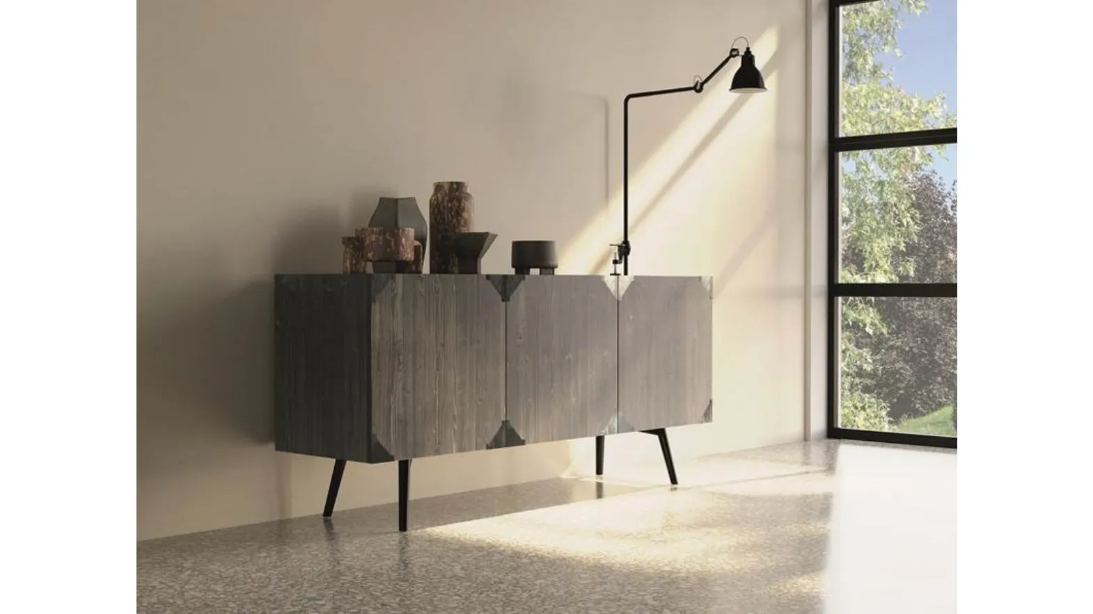 Madia Moon Art 1801 in legno finitura fango con angoli metallici di Fratelli Mirandola