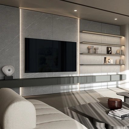 Parete Attrezzata Boiserie in laccato e HPL di Dall'Agnese