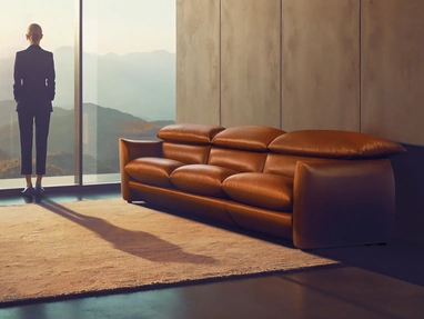 Divano lineare in pelle Choco Magic di Calia