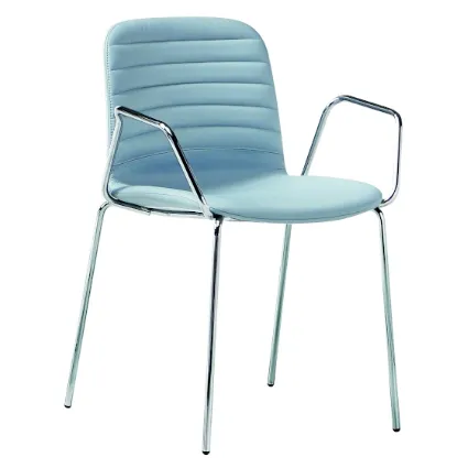 Sedia in pelle e acciaio con braccioli Liù P M TS di Midj