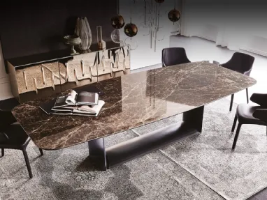 Tavolo con base in acciaio e piano in ceramica Marmi Dragon Keramik di Cattelan Italia