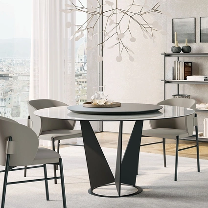 Tavolo rotondo Eiffel in gres con piano girevole in legno di Dall'Agnese