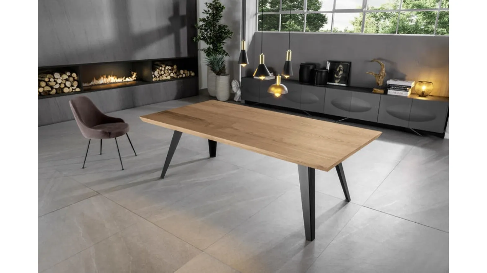 Tavolo allungabile in rovere con gambe in metallo Scott di Stones
