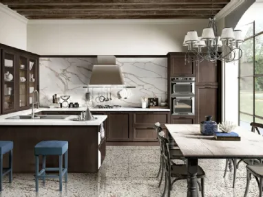 Cucina Classica con penisola Avenue 23 11 finitura rovere cacao di Spagnol Cucine