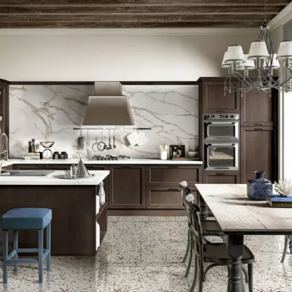 Cucina Classica con penisola Avenue 23 11 finitura rovere cacao di Spagnol Cucine