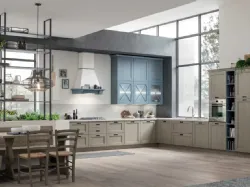 Cucina Classica angolare Eva 05 in Tinta Cemento e Azzurro di Arrex