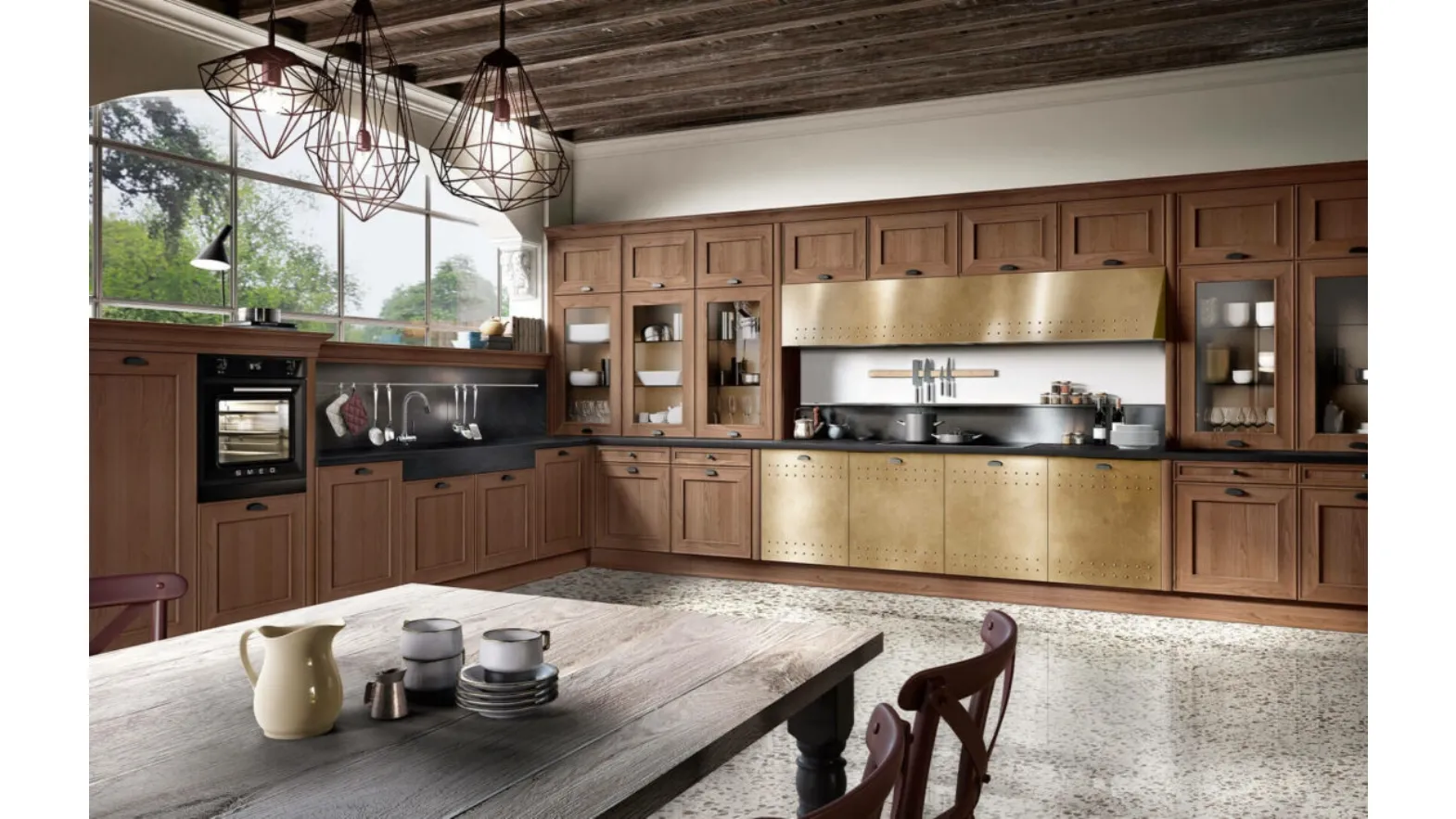 Cucina Classica angolare Louisiana 03 finitura rovere yuta e acciaio di Spagnol Cucine