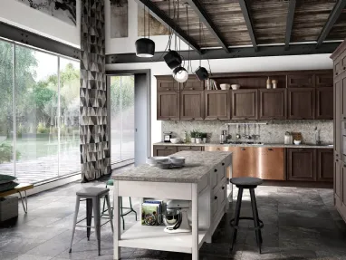 Cucina Classica ad angolo con isola Louisiana 04 finitura rovere cacao e rovere bianco di Spagnol Cucine