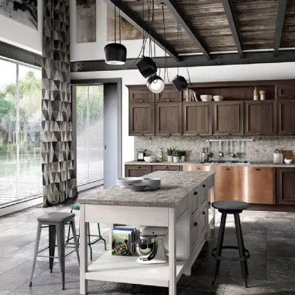 Cucina Classica ad angolo con isola Louisiana 04 finitura rovere cacao e rovere bianco di Spagnol Cucine