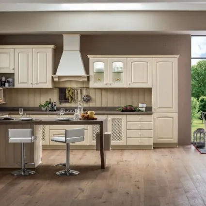 Cucina Classica con penisola Magda 03 in legno di Rovere Decapè Bianco di Arrex