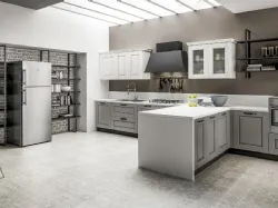 Cucina Classica con penisola Nora 01 in legno laccato Decapé Orione e Gesso di Arrex