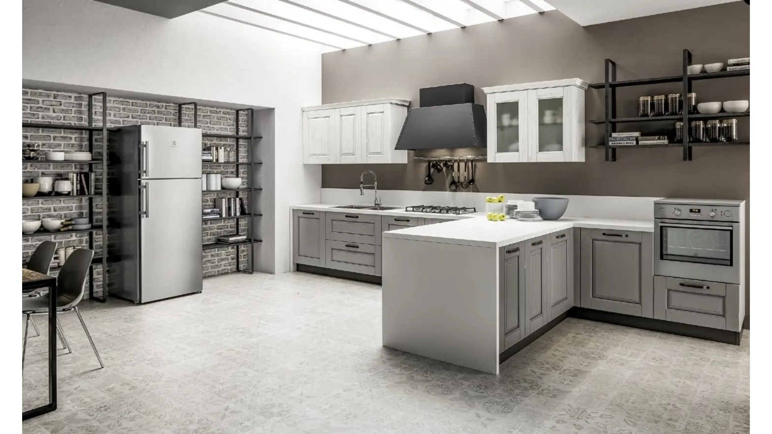 Cucina Classica angolare Nora in legno laccato Decapé Orione e Gesso di Arrex