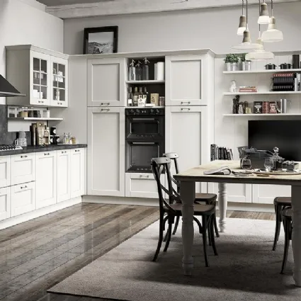 Cucina Classica lineare in laccato opaco bianco con top in pietra composita Old Asolo 12 di Spagnol Cucine