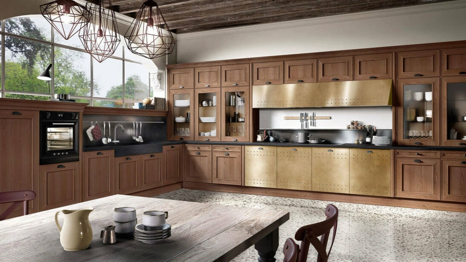 Cucina Classica angolare Louisiana 03 in rovere yuta e acciaio di Spagnol Cucine