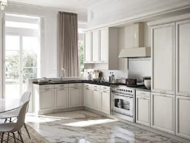 Cucina Classica angolare in laccato talcato Canapa con top in laminato Lucy 13 di Spagnol Cucine