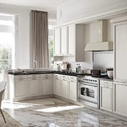 Cucina Classica angolare in laccato talcato Canapa con top in laminato Lucy 13 di Spagnol Cucine
