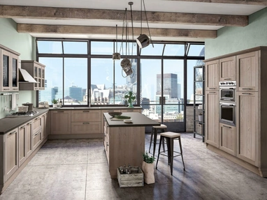 Cucina Classica angolare con isola Tabià 05 in rovere grafite di Spagnol Cucine