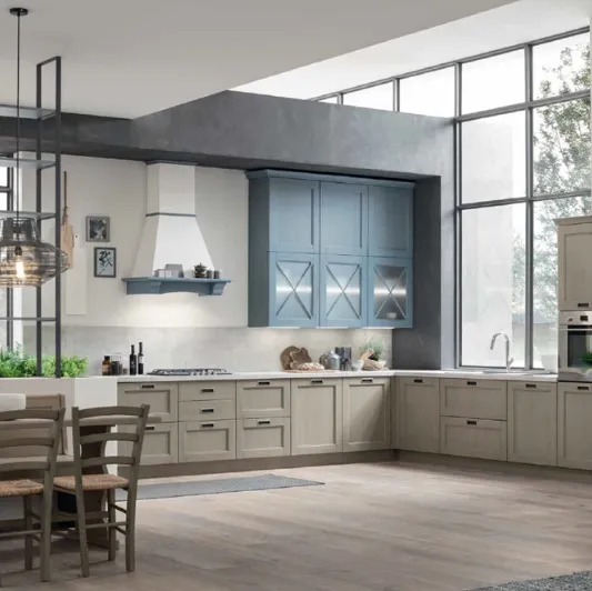 Cucina Classica lineare Magda in legno di Rovere Decapé e laccato Canapa opaco di Arrex